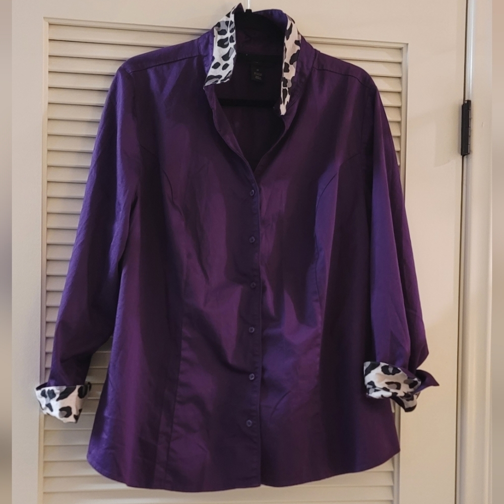 Lane Bryant - (Plus-Size) Purple & Animal Print Cuffed Long-Sleeve Top